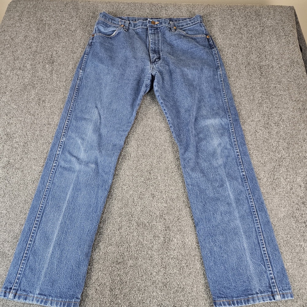 Wrangler 13MWZ Cowboy Cut Jeans Mens 37x32 Blue Denim Straight Leg Original Fit
